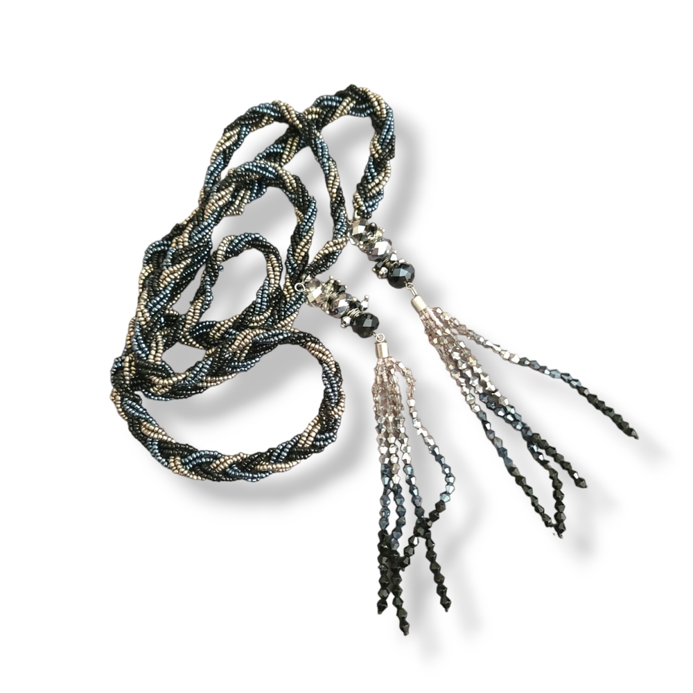 ✨️HP✨️Park Lane | Glass Crystal Bead Ombre Braided Lariat Tassel Necklace - Picture 2 of 9